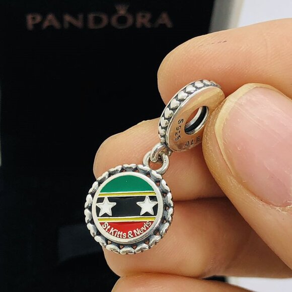 ✨🔥Pandora St. Kitts and Nevis Flag Dangle Charm S925 Silver - Picture 1 of 8